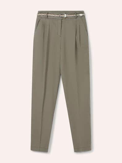 Bundfaltenhose aus Leinenmix Khaki