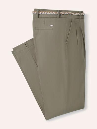 Bundfaltenhose aus Leinenmix Khaki