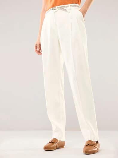 Bundfaltenhose aus Leinenmix Offwhite