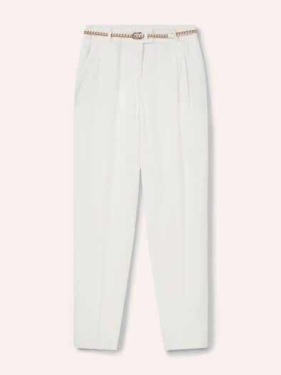 Bundfaltenhose aus Leinenmix Offwhite