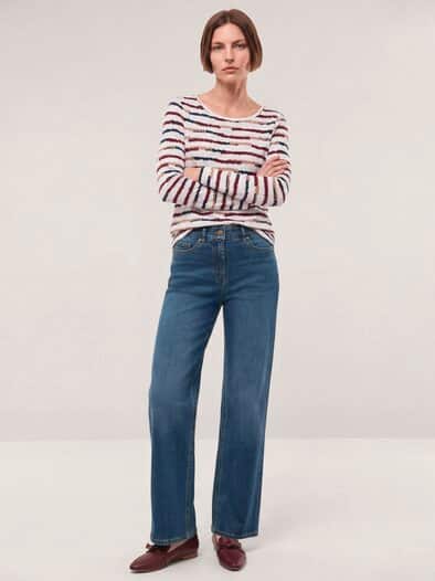 5 Pocket Jeans mit weitem Bein Blue Stoned