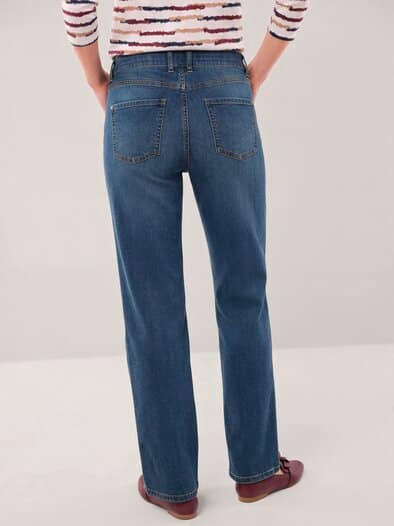 5 Pocket Jeans mit weitem Bein Blue Stoned