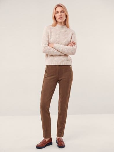 Suede Hose aus elastischem Material Cognac