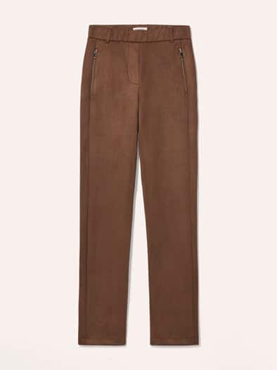 Suede Hose aus elastischem Material Cognac