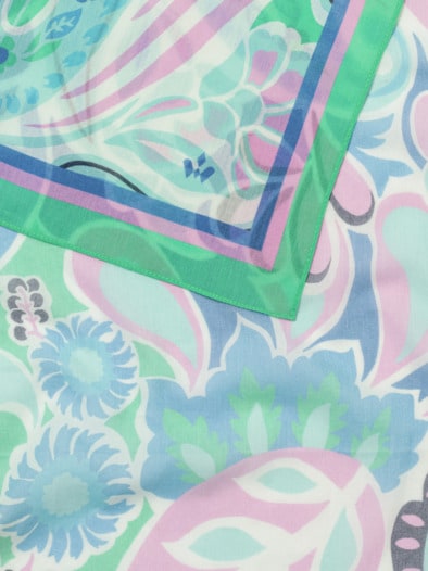 Swiss Cotton-Schal Paisley Blau/Pink