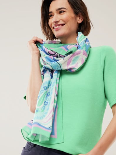 Swiss Cotton-Schal Paisley Blau/Pink