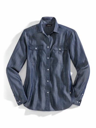 Lyocell-Jeansbluse Extraleicht Dunkelblau
