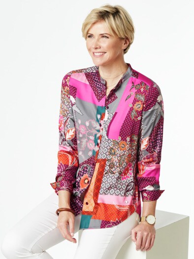 Stehkragenbluse Tücherdruck Stehkragenbluse Tücherdruck