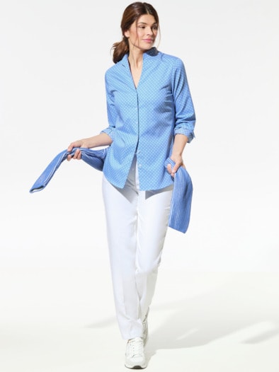 Extraglatt-Bluse Kelchkragen Minimal Blau