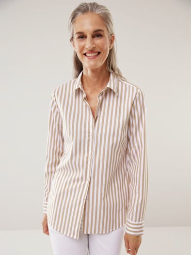 Extraglatt-Hemdbluse Everyday Streifen Caramel