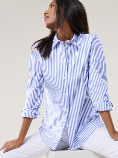 Extraglatt-Hemdbluse Everyday Streifen Tintenblau