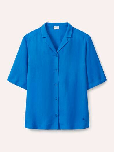 Reverskragen Bluse Leinenmix Königsblau