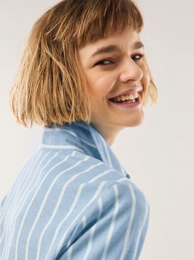 Klima-Bluse Edel-Leinen Streifen Blau