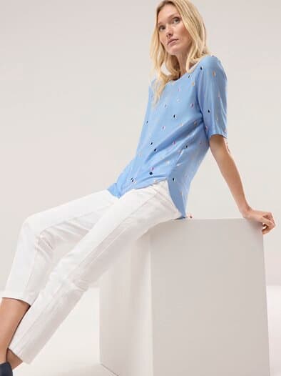 T-Shirt-Bluse Extra Leicht Streifen Blau