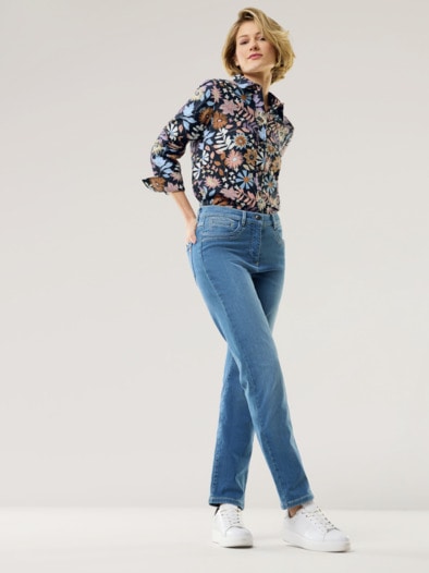 Aktiv Flanell Hemdbluse Blume Marine