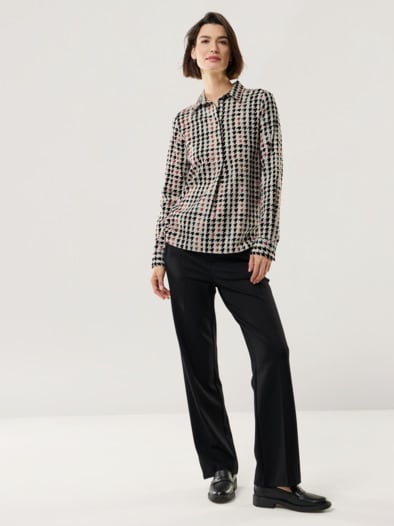 Soft-Flanell Polo-Bluse Aquarell Hahnentritt