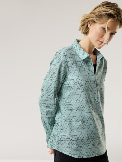 Kuschelflanell Zip-Bluse Minimal Gletchergrün