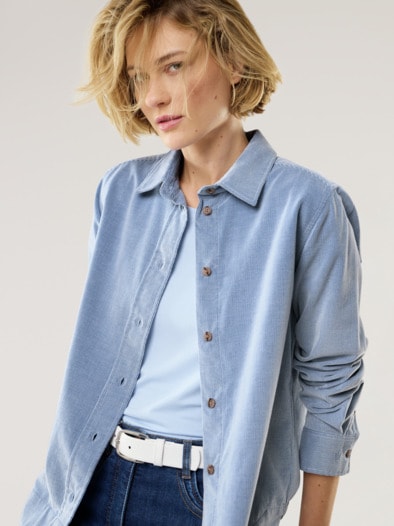 Two-Tone Cord Bluse Boxi Ozeanblau