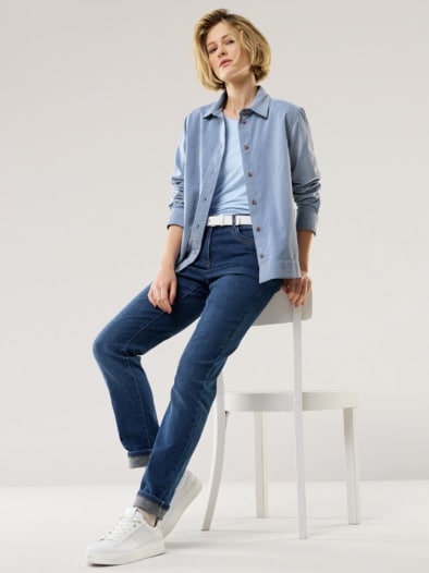 Two-Tone Cord Bluse Boxi Ozeanblau
