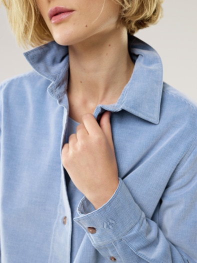 Two-Tone Cord Bluse Boxi Ozeanblau