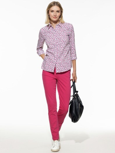 Extraglatt-Bluse Perfect Match Grafiktupfen Fuchsia