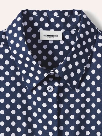 Extraglatt Baumwoll-Bluse Tupfen Marine