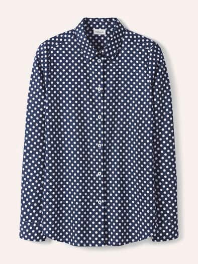 Extraglatt Baumwoll-Bluse Tupfen Marine