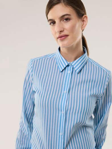 Extraglatt Baumwoll-Bluse Streifen Jeansblau