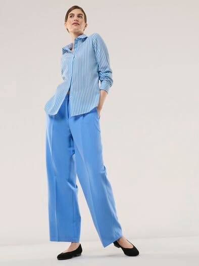 Extraglatt Baumwoll-Bluse Streifen Jeansblau