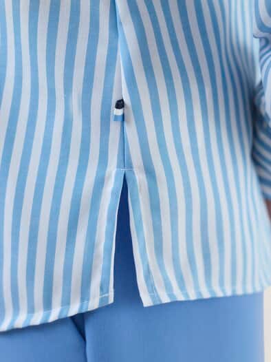 Extraglatt Baumwoll-Bluse Streifen Jeansblau