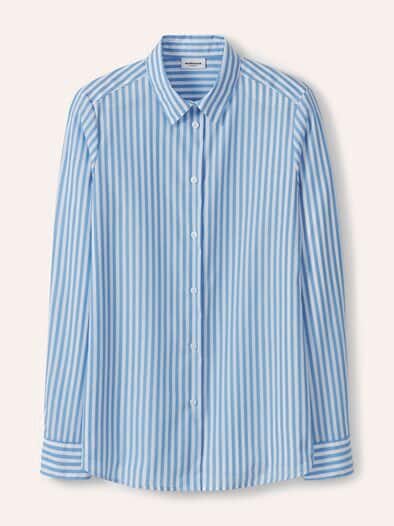 Extraglatt Baumwoll-Bluse Streifen Jeansblau