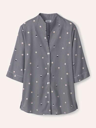 Extraglatt-Bluse Kelchkragen Tupfen Schwarz