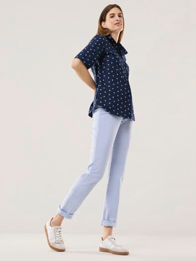 Extraglatt-Hemdbluse Everyday 2.0 Blumendruck Marine