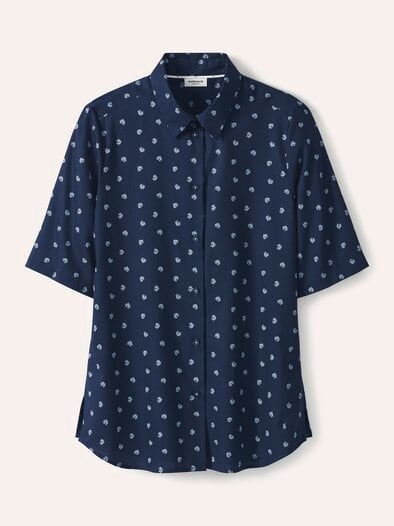 Extraglatt-Hemdbluse Everyday 2.0 Blumendruck Marine