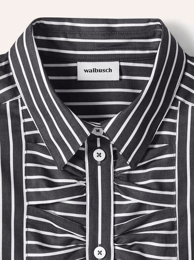 Hemdbluse mit Falteneinsatz Streifen Marine