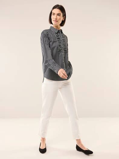 Hemdbluse mit Falteneinsatz Streifen Marine