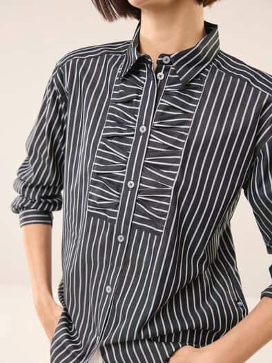 Hemdbluse mit Falteneinsatz Streifen Marine