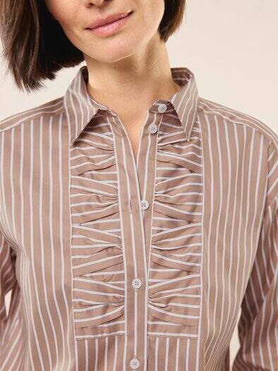 Hemdbluse mit Falteneinsatz Streifen Praline