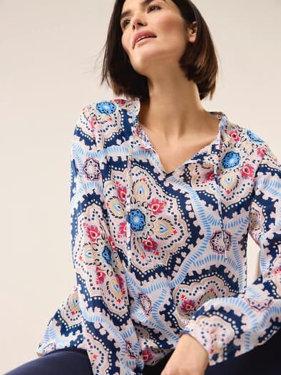 Bluse aus Baumwoll-Voile Altrosa Marine