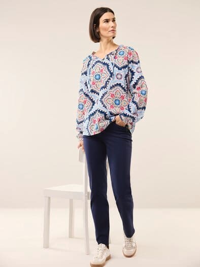 Bluse aus Baumwoll-Voile Altrosa Marine