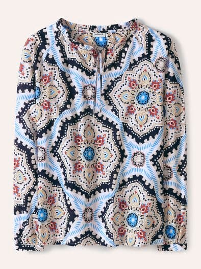 Bluse aus Baumwoll-Voile Altrosa Marine