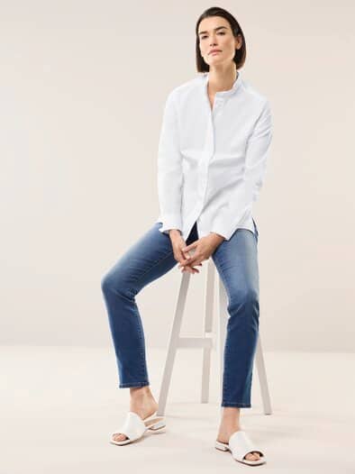 Extraglatt Stehkragen Bluse Weiß