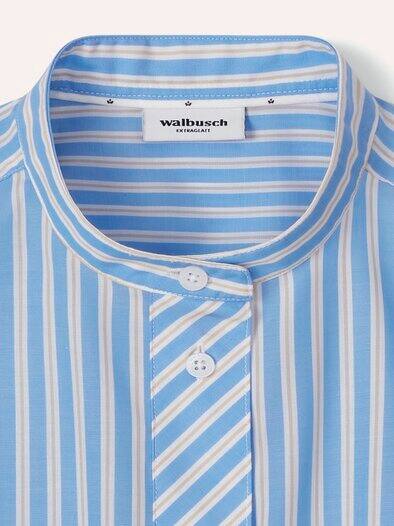 Extraglatt Stehkragen Bluse Meerblau gestreift