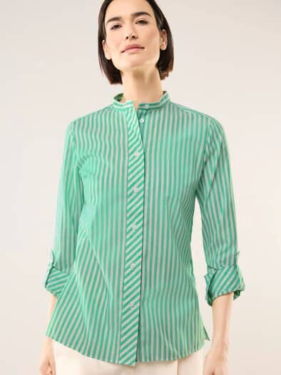 Extraglatt Stehkragen Bluse Kleegrün gestreift