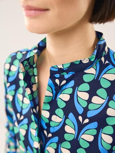 Extraglatt Stehkragen Bluse Grafik Multicolor