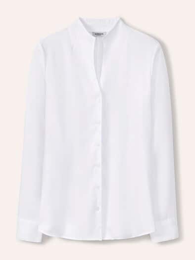 Extraglatt-Bluse Kelchkragen Weiß