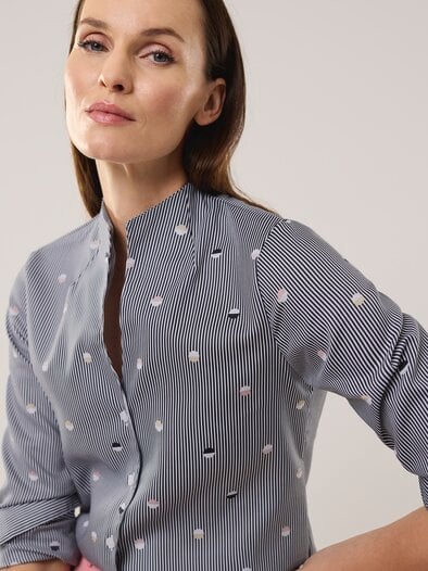 Extraglatt-Bluse Kelchkragen Tupfen Schwarz