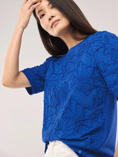 Blusenshirt mit Stickerei Tintenblau