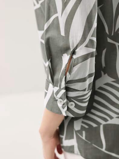 Tunika-Bluse mit Stehkragen Khaki Offwhite