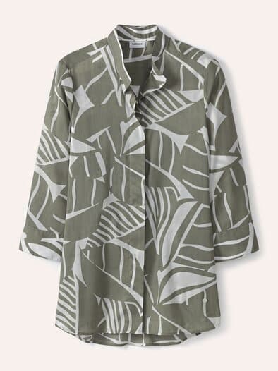 Tunika-Bluse mit Stehkragen Khaki Offwhite